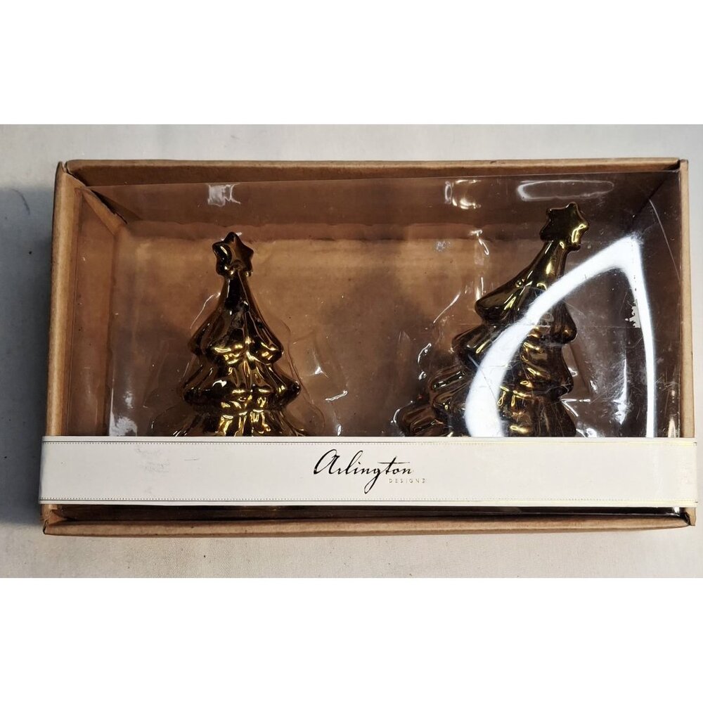 Arlington Designs Gold Christmas Tree Salt & Pepper Set  Handwash Only  Made In